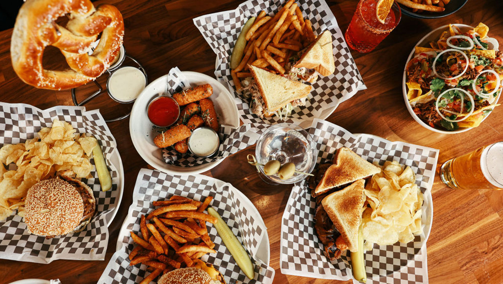 Aerial view of dinner at The Good Sport
