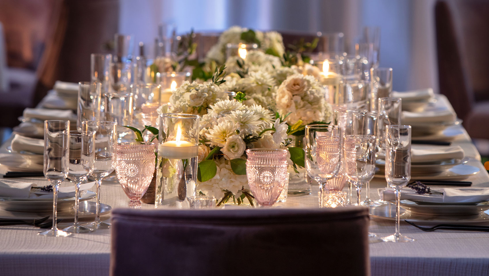 wedding reception tablescape with flowers
