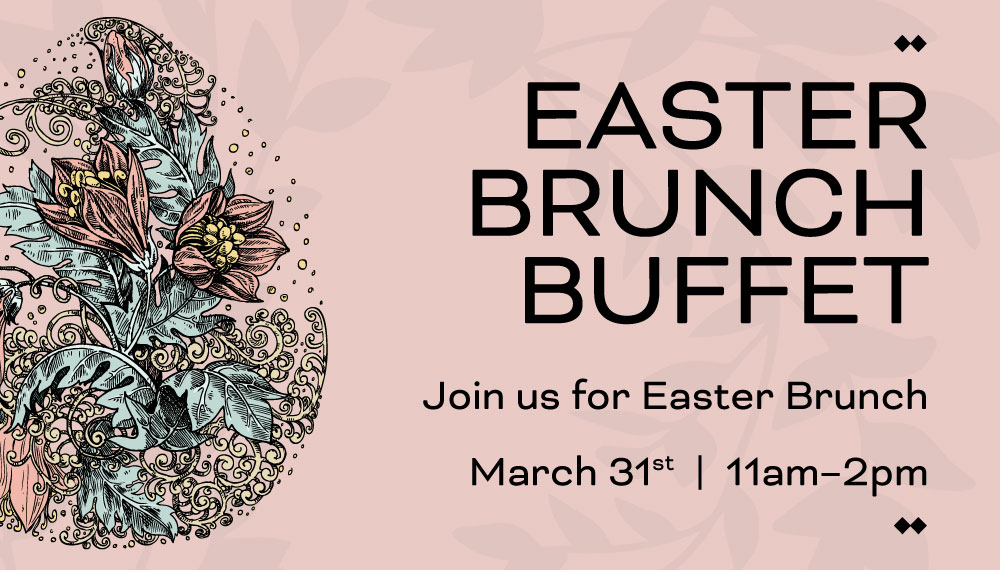 Pink graphic that says 'Easter Brunch Buffet'